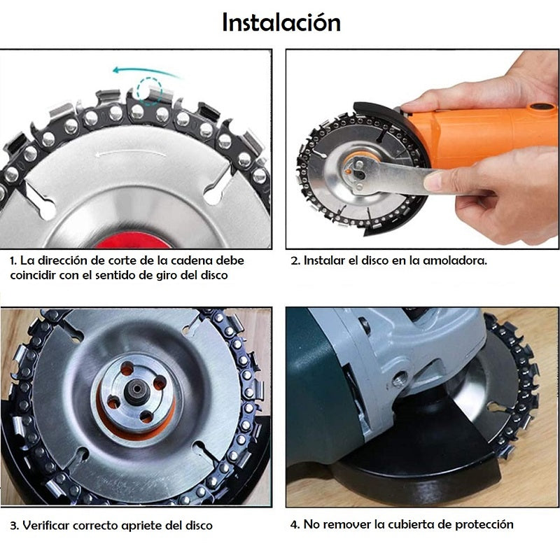 Disco con Cadena tipo Motosierra para corte de Madera