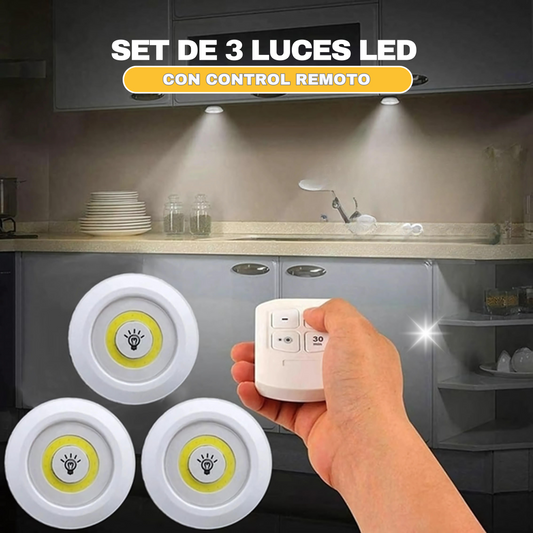 KIT DE 3 LUCES LED MULTIUSOS CON CONTROL REMOTO